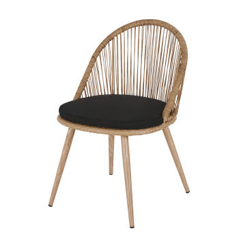 Isabel - Cadeira de jardim em resina entrançada natural e metal em imitação de madeira
