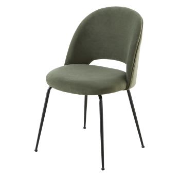 Isys - Cadeira de veludo verde-caqui e metal preto
