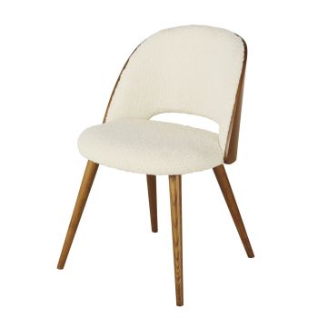 Sysley - Cadeira em tecido bouclé branco e carvalho