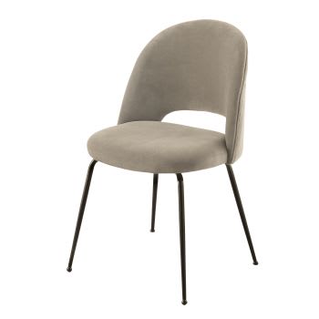 Isys - Cadeira em veludo de algodão bege-claro e metal preto