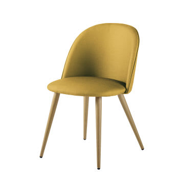 Mauricette - Cadeira vintage amarelo-mostarda com metal em imitação de carvalho