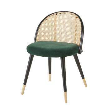 Mauricette - Cadeira vintage de palhinha de rotim e madeira de bétula maciça verde