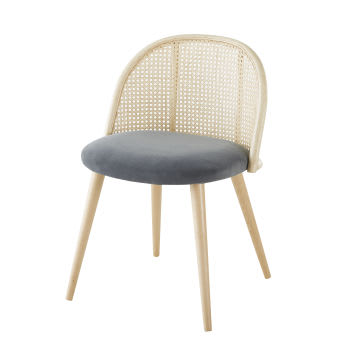 Mauricette - Cadeira vintage de palhinha e madeira de bétula maciça cinzenta-antracite
