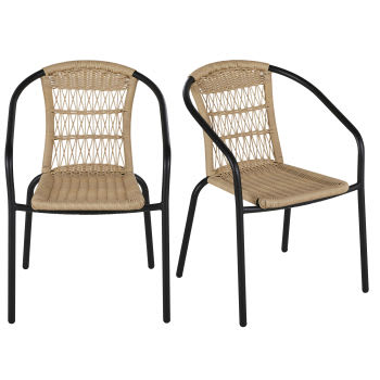 BAMBA - Cadeiras de jardim em aço preto e resina entrançada (x2)