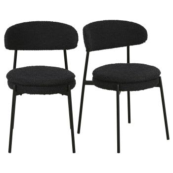Cadeiras profissionais em metal preto e tecido preto com efeito de lã bouclé (x2)