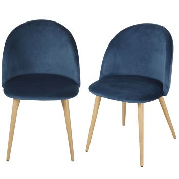 Mauricette BUSINESS - Cadeiras profissionais vintage em veludo reciclado azul escuro e metal imitação carvalho (x2)