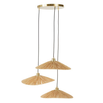 CALIE - Hanglamp met cluster van drie raffia lampenkappen