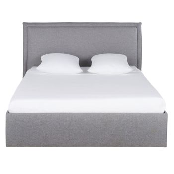 Dormito - Cama com arrumação 160x200 com estrado de ripas de faia e bétula cinzento-claro