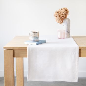 MATVEI - Caminho de mesa em tecido de algodão biológico jacquard com efeito geométrico rosa