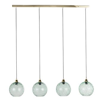 SAINTE-MAXIME - Candeeiro de teto com 4 globos em vidro tingido azul e metal dourado