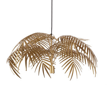 Candeeiro de teto com folhas de palmeira em metal dourado