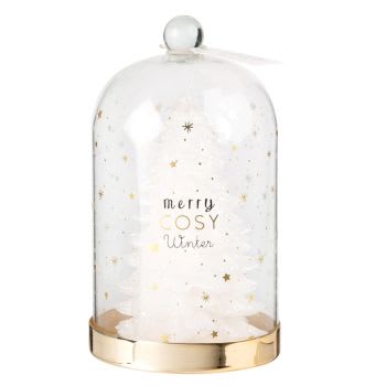 Candela di Natale coniglio bianco con campana in vetro