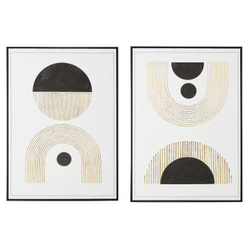 ADELIE - Canvassen met zwarte en gouden grafische print (x2) 72 x 52 cm