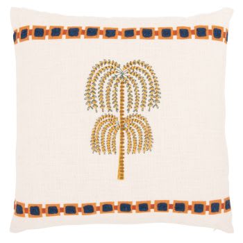 ALBORZ - Capa de almofada em algodão com motivo de palmeira bordado com contas em cru 40x40
