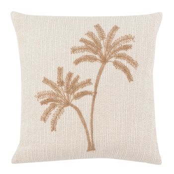 PALKO - Capa de almofada em algodão texturizado e juta com motivo palmeira bordado cru 40x40
