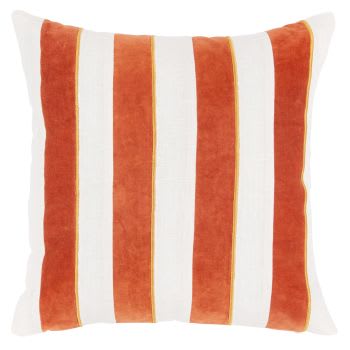 SHAMIYA - Capa de almofada em veludo de algodão com motivos às riscas em laranja e cru 40x40