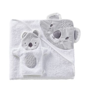 KOALA - Capa de banho de bebé de algodão branca e cinza 100x100
