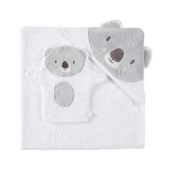 KOALA - Capa de banho para bebé de algodão branca e cinzenta
