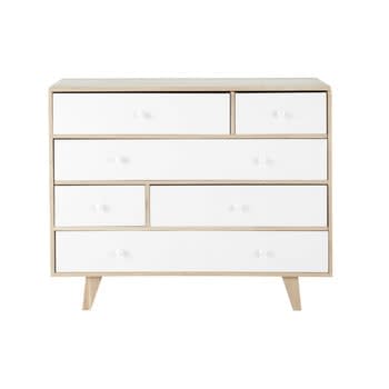 Spring - Cassettone scandinavo bianco a 6 cassetti in paulonia