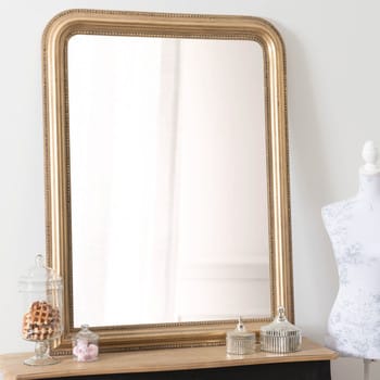 CELESTE - Miroir rectangulaire à moulures en bois de paulownia doré, 90x120