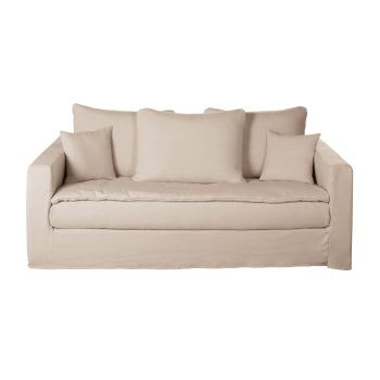 Celestin - 3/4-Sitzer-Sofa mit Bezug aus beigefarbenem Leineneffekt