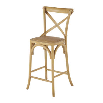 Tradition - Chaise de bar en bois de frêne et rotin H75