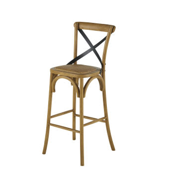 Tradition - Chaise de bar en bois de frêne, métal noir et rotin H75