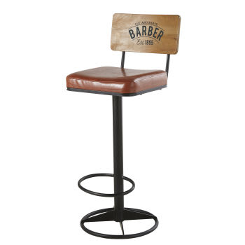 Harvey - Chaise de bar en métal noir et assise marron H75