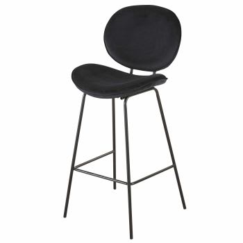 Luna - Chaise de bar en velours et acier noirs H73