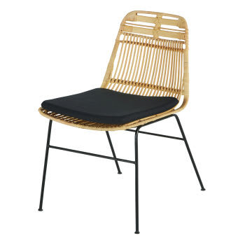 Papaya - Chaise en acier noir et rotin