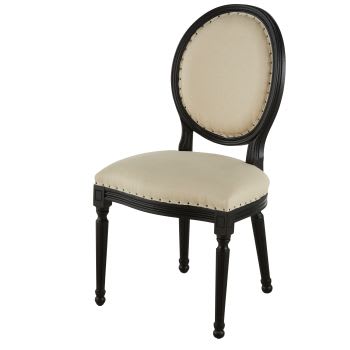 Louis - Chaise en lin écru et bois d'hévéa noir