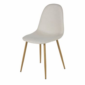 Clyde - Chaise en tissu recyclé beige et pieds en acier imitation chêne