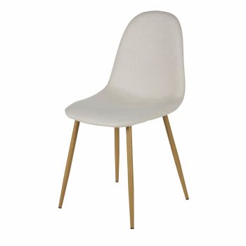 Clyde - Chaise en tissu recyclé beige et pieds en métal imitation chêne