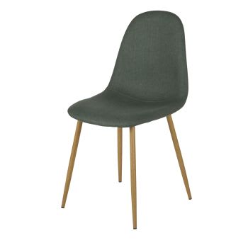 Clyde - Chaise en tissu recyclé vert foncé et pieds en métal imitation chêne