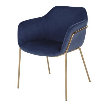 Neus - Chaise en velours bleu foncé et métal doré