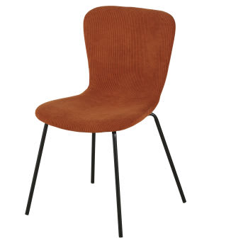 Mira - Chaise en velours côtelé orange écureuil et métal noir