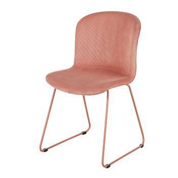 Conny - Chaise en velours côtelé vieux rose et acier rose mat