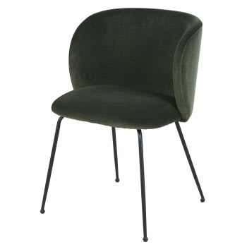 Kate - Chaise en velours vert kaki et acier noir