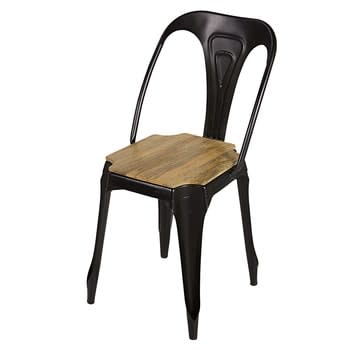Multipl's - Chaise industrielle en métal noir mat et bois de manguier