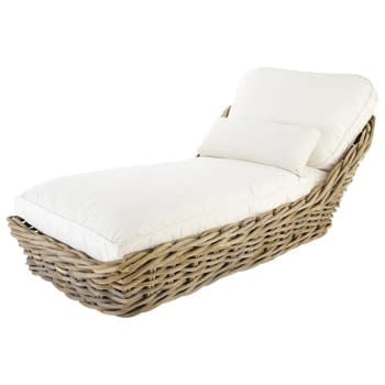 St Tropez - Chaise longue da giardino in rattan e cuscini écru