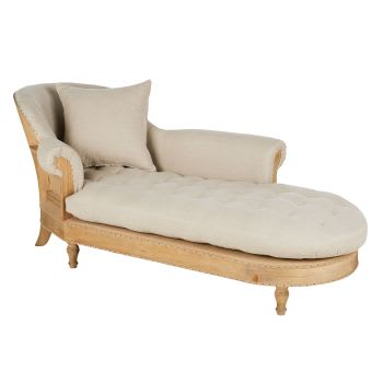 Cyprien - Chaise-longue de linho, juta e madeira de pinho reciclada