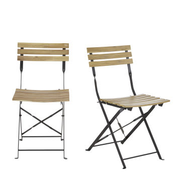 Gusto Business - Chaise professionnelle pliable en acacia et métal noir (x2)