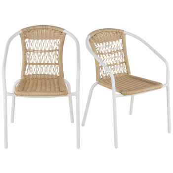 Bamba Business - Chaises de jardin en acier blanc et résine tressée (x2)