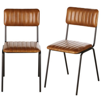Dalston Business - Chaises professionnelles en cuir marron et métal noir (x2)