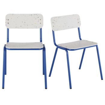 Toba Business - Chaises professionnelles en métal bleu et plastique recyclé Le Pavé® effet terrazzo multicolore (x2)
