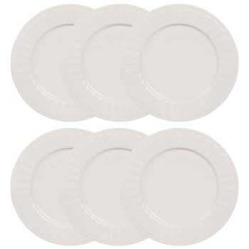 CHARLOTTE - Lotto di 6 - 6 piatti piani bianchi in porcellana