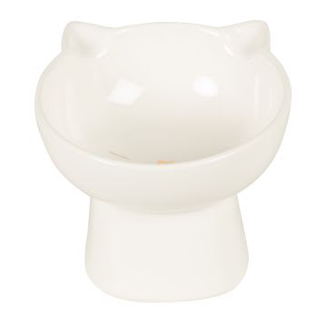 CHARLY - Comedero de gato de cerámica blanco y dorado