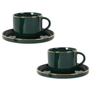 BERENICE - Lote de 2 - Chávena de chá em porcelana verde e dourada
