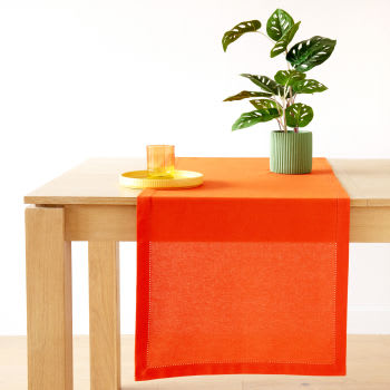 Chemin de table en coton biologique orange uni 50x150