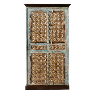 Chenoa - Armoire 4 portes 2 tiroirs en bois de manguier massif et métal